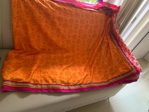 Vibrant Orange &amp; Pink Saree
