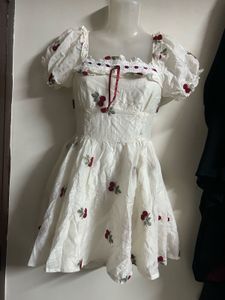 Cute Cherry Print Puff Sleeve Dress