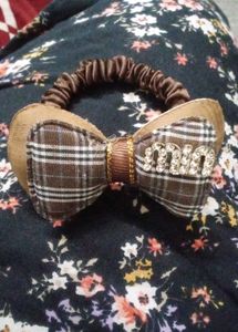 Cute Brown Plaid Bow Scrunchie