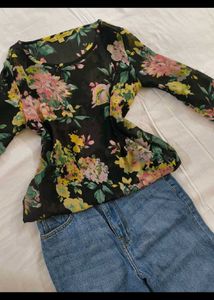 Vintage Floral Wrap Blouse