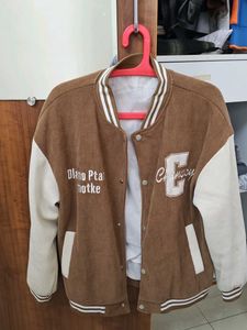 Trendy Brown & White Varsity Jacket