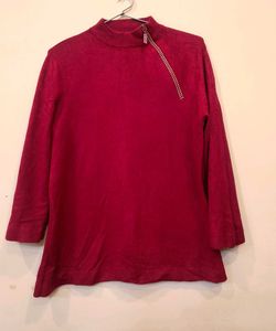 Red Mock Neck Long Sleeve Top