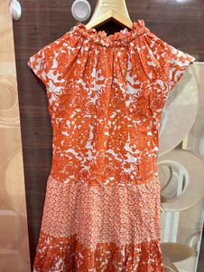 Boho Orange Floral Tiered Midi Dress