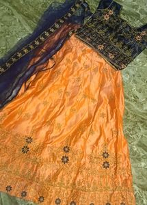 Beautiful Orange &amp; Navy Lehenga Choli Set
