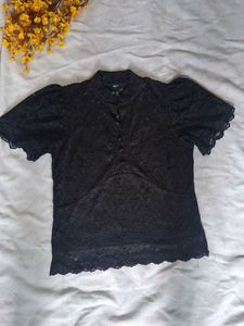Elegant Black Lace Puff Sleeve Top