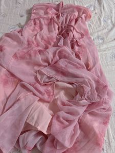 Flowy Pink Floral Strapless Maxi Dress