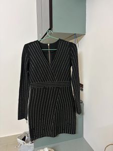 MISSMOSA Black Dress with Flat Rhinestones