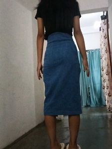Blue Denim Midi Skirt