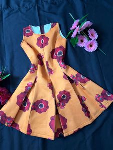 Orange Floral Flare Dress