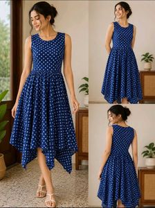 Zeel Creation Navy Blue Printed Midi Dress