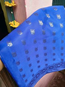 Elegant Blue Saree with Intricate Weave