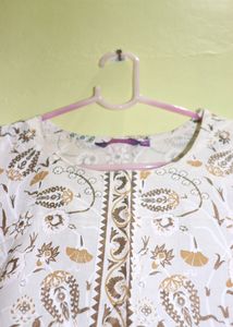 White And Gold Short Kurti