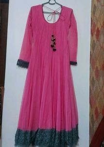 Net Pink Anarkali Full Party Suit.