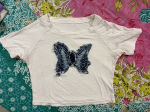 Butterfly Denim Patch Crop top!