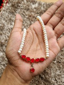 Pearl Chain With Red Stones