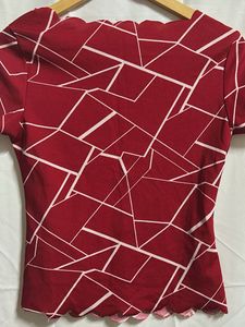 Red Abstract Print Scalloped Top
