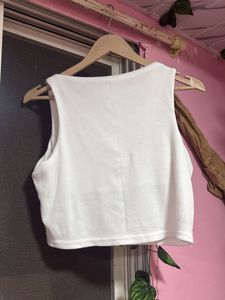 White Ribbed Crop Tank Top