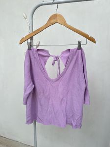 Lavender V-Neck Knit Top