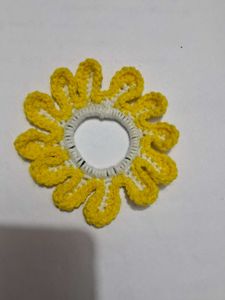 Yellow Crochet Flower Hair Scrunchie 🌸