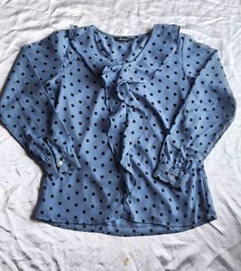 Chic Blue Polka Dot Ruffle korean style top