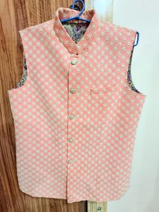 Peach Floral Sleeveless Waistcoat(M-L size)