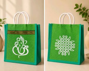 ☘️🌲 Jute Bag with Ganesha & Kolam