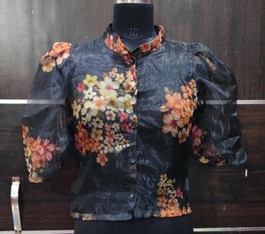 Floral Puff Sleeve Organza Top