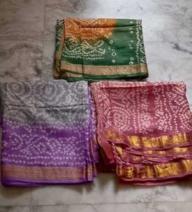 Brand New bandhani cotton silk saree set