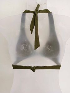 Olive Green Textured Bikini Top