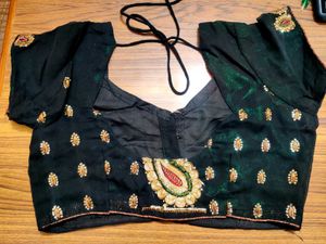 Elegant Dark Green Embroidered Saree blouse 34