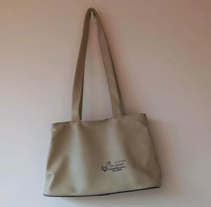 Beige Handbag With Purple And White Stripes