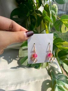 Cute Pink Beaded Dangle Earrings