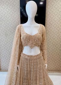 GOLD BEADS AND SEQUINS WORK CROP TOP DESIGNER BRID