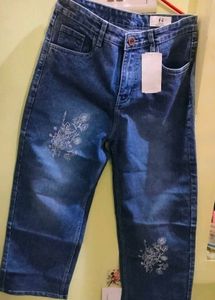 Embroidered Blue Denim Jeans