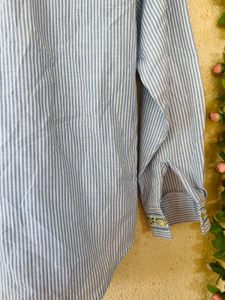 Striped Button-Up Shirt with Floral Embroidery