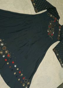 Dark Grey Floral Stone Work Nida Fabric Naqab with