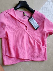 Hot Pink Ribbed Cut-Out Crop Top