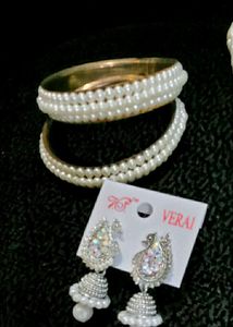 Set White Moti Necklace,Earrings,Bangles