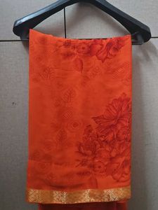 Vibrant Orange Floral Saree