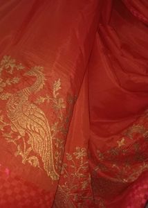 Elegant Pink Silk Saree with Peacock Embroidery