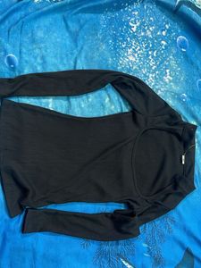 Ribbed Black Long Sleeve Cutout Top