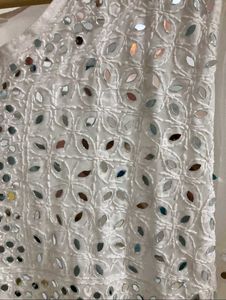 Mirrorwork Chikankari white tunic kurta
