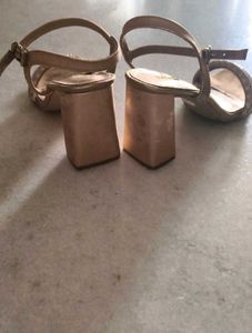 Chic Rose Gold Embellished Block Heels