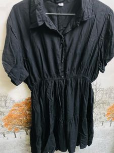Black Button-Up Tiered Dress