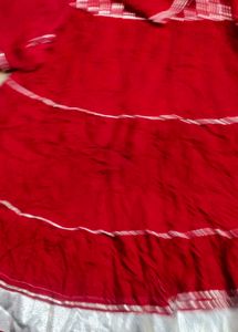Red Tiered Kurta Set with Silver Accents