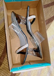 Mochi Silver Transparent Block Heels