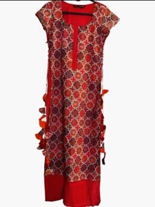Red & Orange Patterned Kurta with Tassels