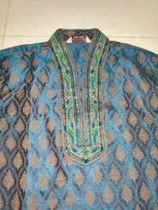 Men's Teal Jacquard 'Kurta' &amp; 'lehanga'