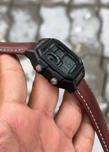 Casio Digital Watch Brown Leather Strap with metal