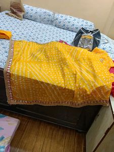 Embroidered Yellow Readymade Kurta with unstitched
